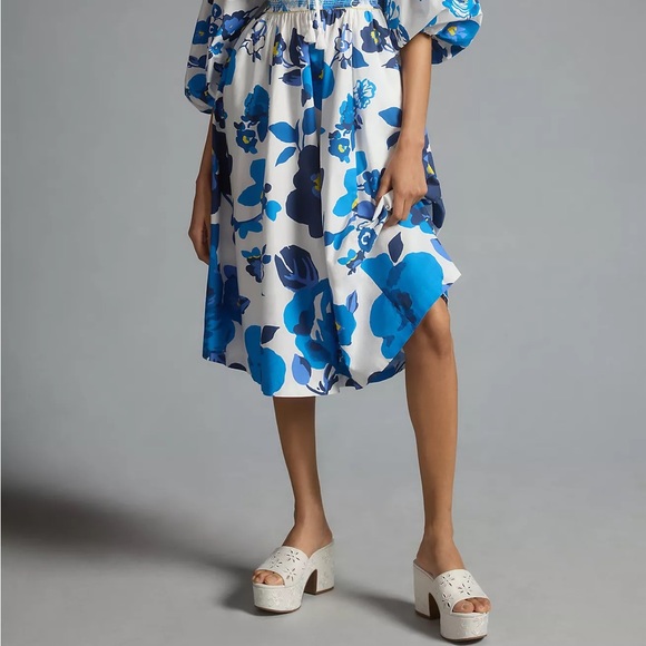 Anthropologie Plenty by Tracy Reese Off-The-Shoulder Puff-Sleeve Smocked Dress - Picture 8 of 15